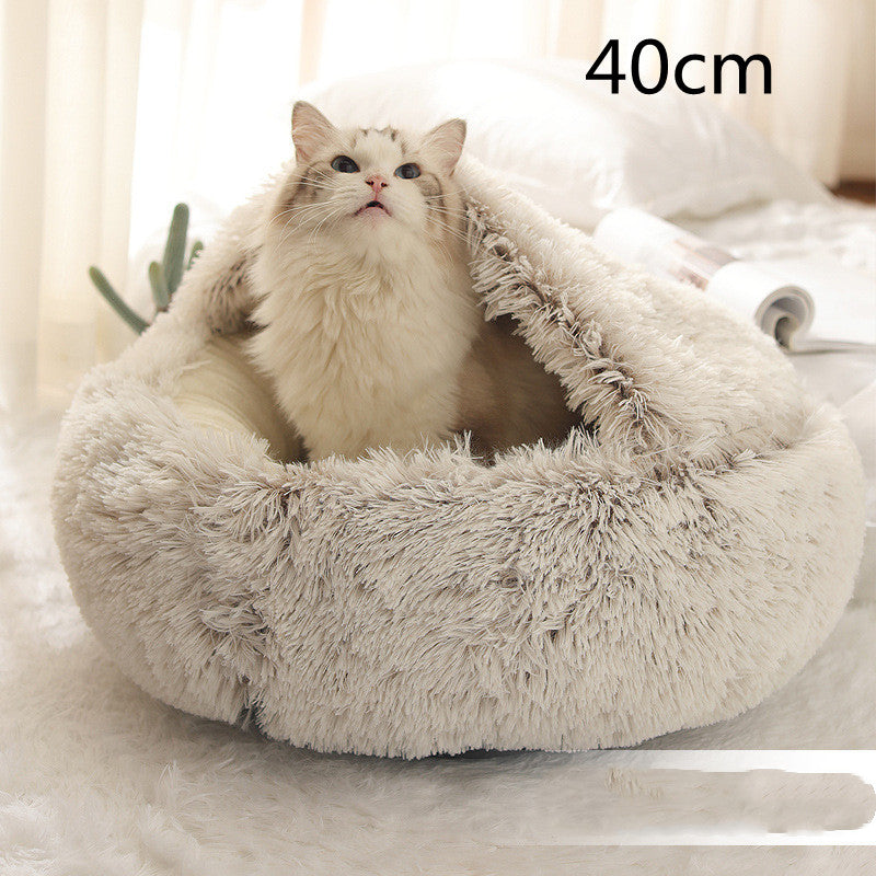 2 In 1 Dog & Cat, Pet Winter Round Plush Warm Bed Groovepets