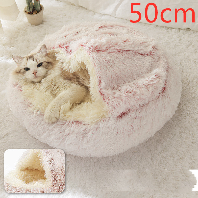 2 In 1 Dog & Cat, Pet Winter Round Plush Warm Bed Groovepets