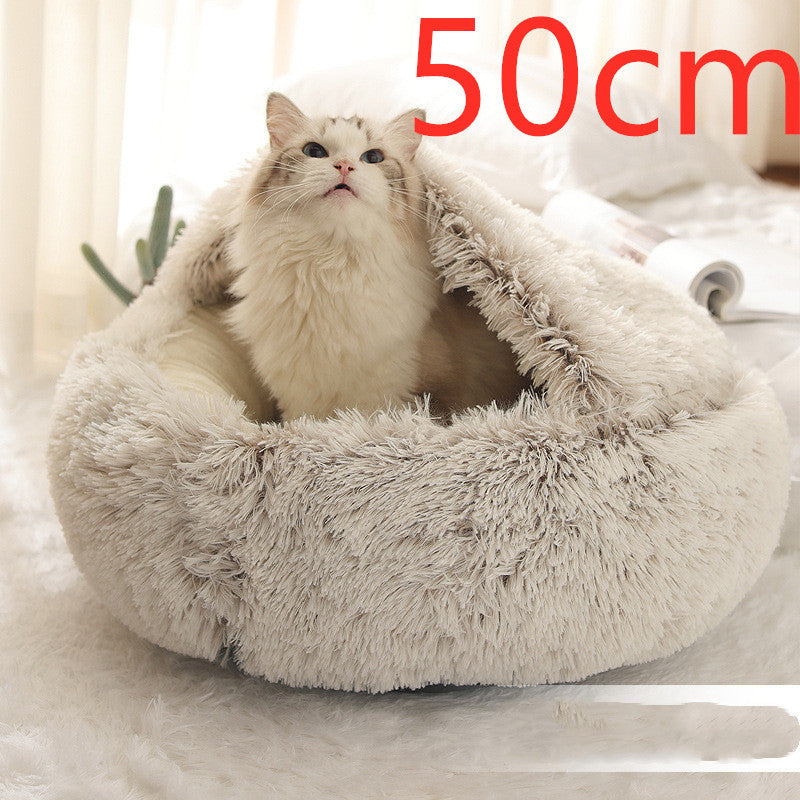 2 In 1 Dog & Cat, Pet Winter Round Plush Warm Bed Groovepets