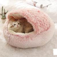 2 In 1 Dog & Cat, Pet Winter Round Plush Warm Bed Groovepets