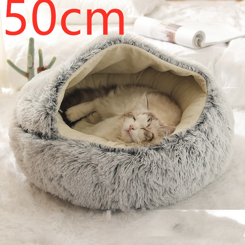 2 In 1 Dog & Cat, Pet Winter Round Plush Warm Bed Groovepets