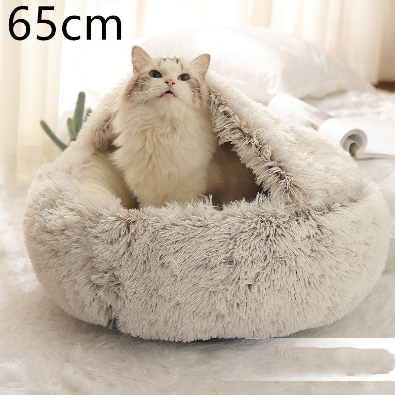 2 In 1 Dog & Cat, Pet Winter Round Plush Warm Bed Groovepets