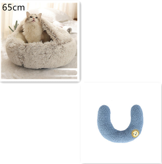 2 In 1 Dog & Cat, Pet Winter Round Plush Warm Bed Groovepets