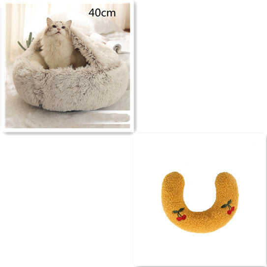 2 In 1 Dog & Cat, Pet Winter Round Plush Warm Bed Groovepets