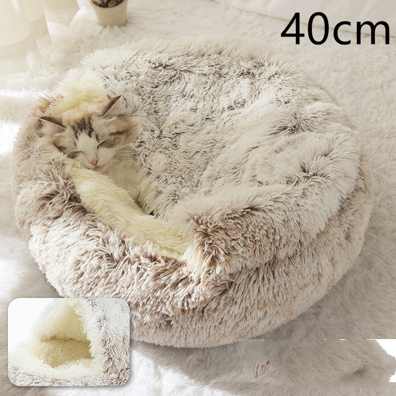 2 In 1 Dog & Cat, Pet Winter Round Plush Warm Bed Groovepets