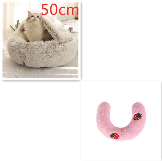 2 In 1 Dog & Cat, Pet Winter Round Plush Warm Bed Groovepets