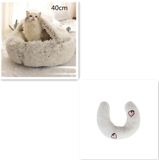 2 In 1 Dog & Cat, Pet Winter Round Plush Warm Bed Groovepets