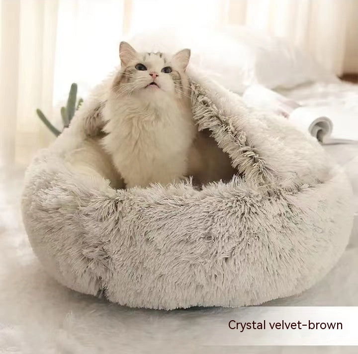 2 In 1 Dog & Cat, Pet Winter Round Plush Warm Bed Groovepets