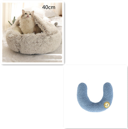 2 In 1 Dog & Cat, Pet Winter Round Plush Warm Bed Groovepets