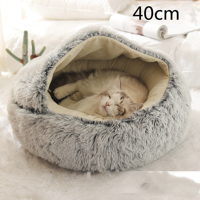 2 In 1 Dog & Cat, Pet Winter Round Plush Warm Bed Groovepets