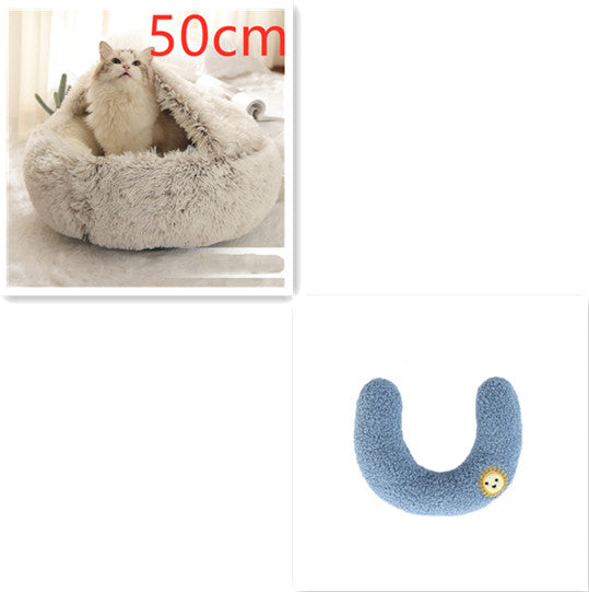 2 In 1 Dog & Cat, Pet Winter Round Plush Warm Bed Groovepets